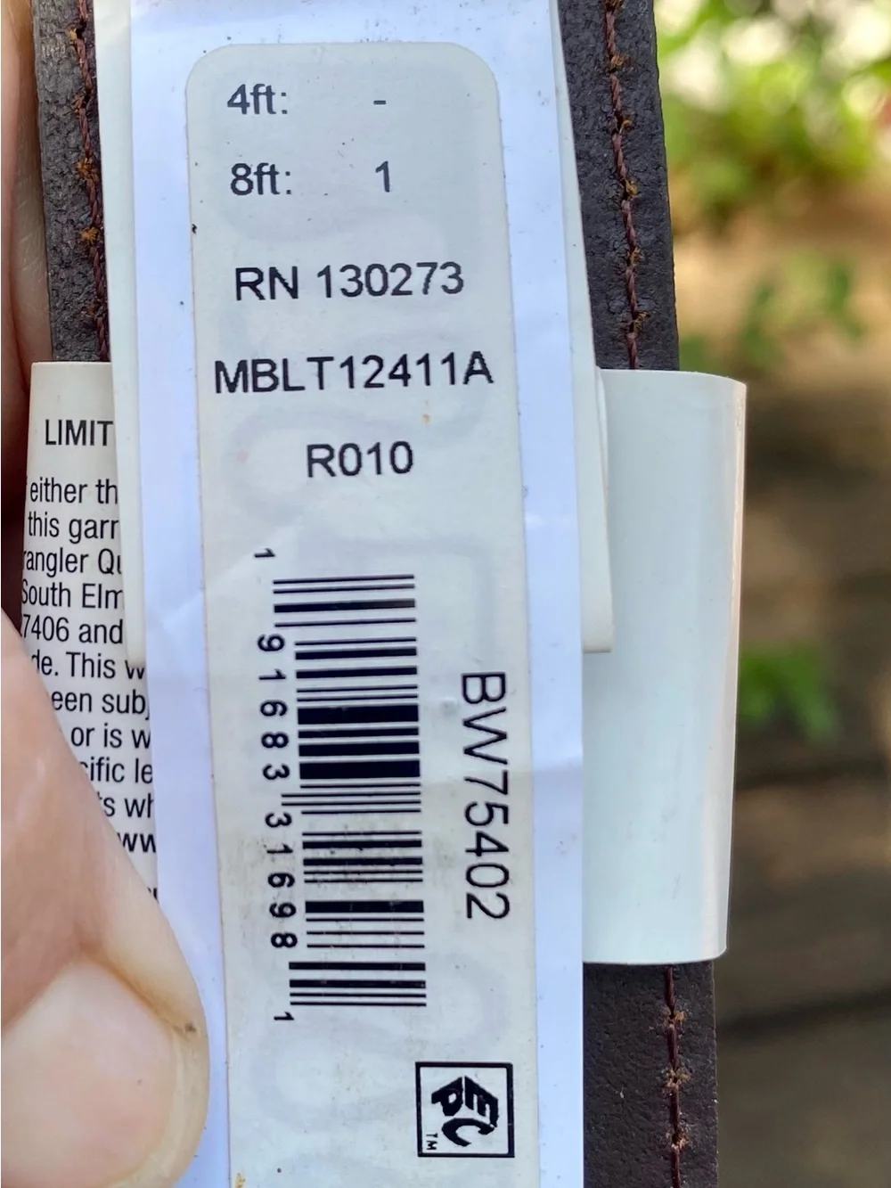 Wrangler Brown Leather Belt with Metal Buckle, New on Hang Tag